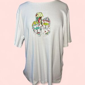 NWT CJ Banks Cottagecore Cafe Graphic Tee – White 1X - Whimsical Patio Scene